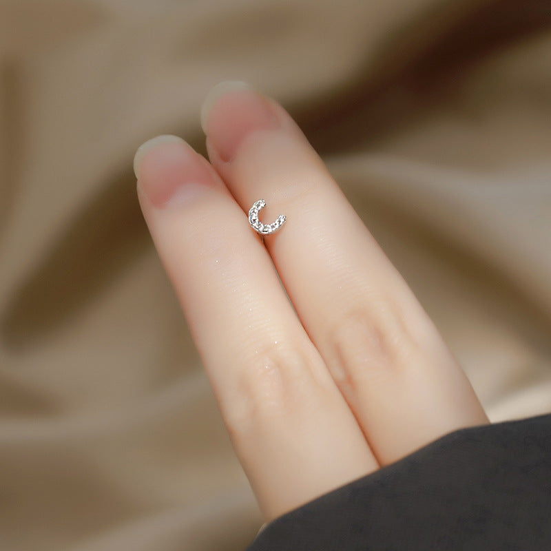 Wholesale Simple Niche Design Mini Full Diamond Earrings for Men and Women Sterling Silver Full Diamond 26 Letter Earrings